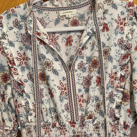 Max Studio White Maxi Dress with Rust Floral Print ( Perfect for Easter) - Picture 3 of 6